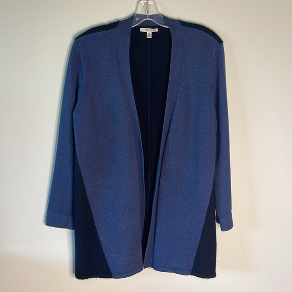 89th & Madison Long Sleeve Open Front Blue & Black Cardigan Sz Med - Picture 1 of 6